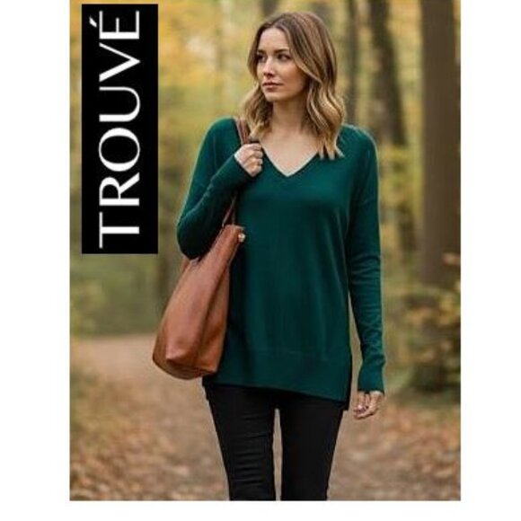 TROUVE, Long sleeve pullover hunter green tunic sweater - Picture 1 of 11